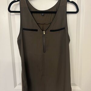 Express Women’s Olive Sleeveless Top with Zipper Detail Size Medium
